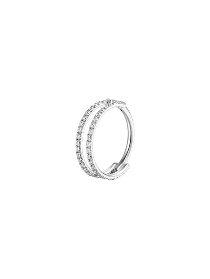 Silver G23 titanium double CZ clicker hoop ring for cartilage piercings