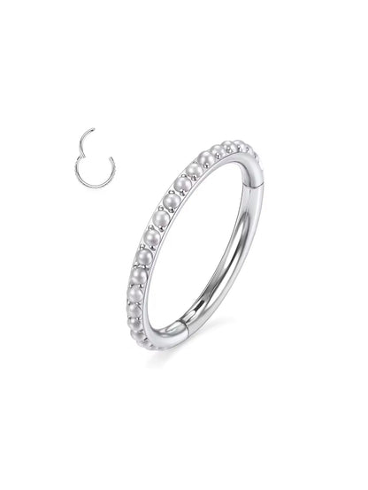 Silver G23 titanium freshwater pearl clicker hoop ring with clicker closure