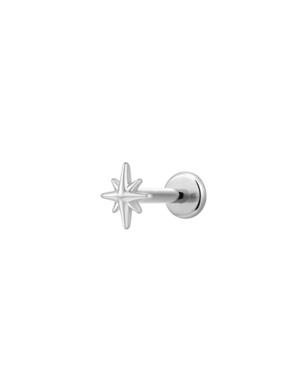 Silver G23 titanium star threadless push in flat back stud