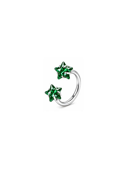 Silver G23 titanium double star horseshoe ring with green star stones