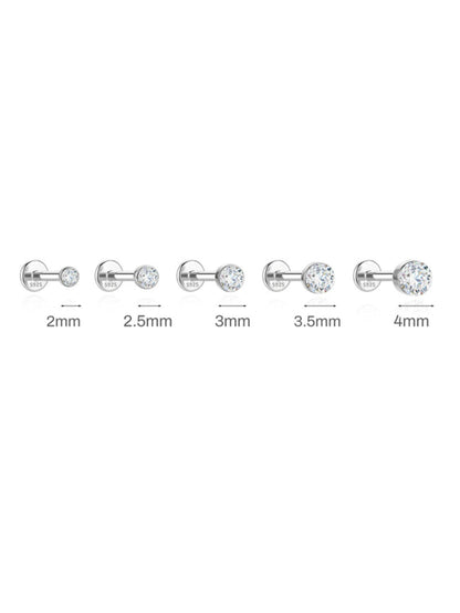 Silver moissanite flat back stud size guide from 2mm to 4mm