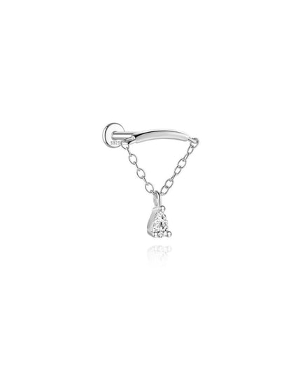 Silver pear drop chain sterling silver hidden helix earring