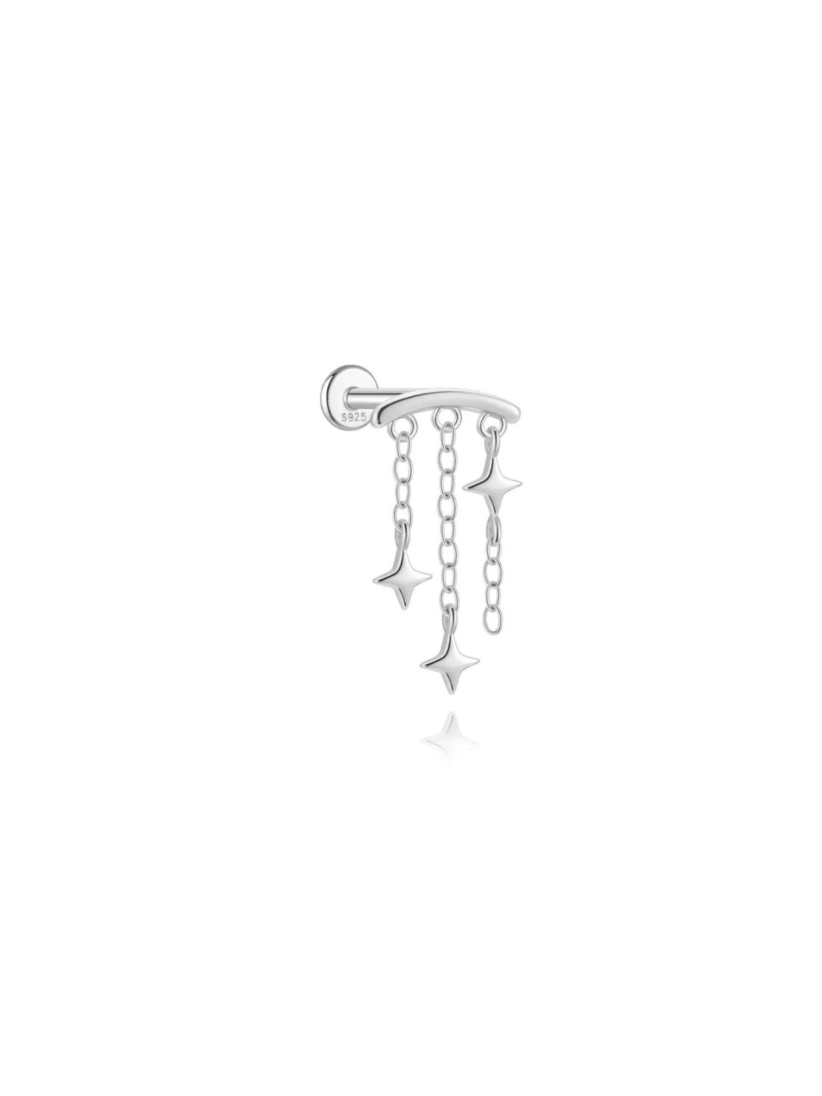 Silver 925 sterling silver hidden helix stud with three dangling star charms