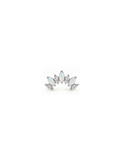 Silver G23 titanium white opal cluster internally threaded flat back stud