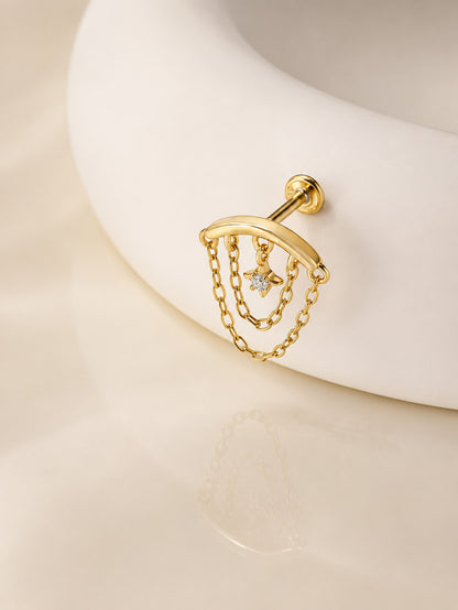 Gold star chain 925 sterling silver hidden helix earring