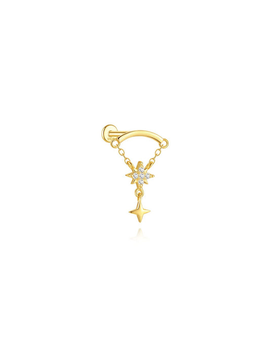 925 sterling silver hidden helix stud with star detail and dangling charm