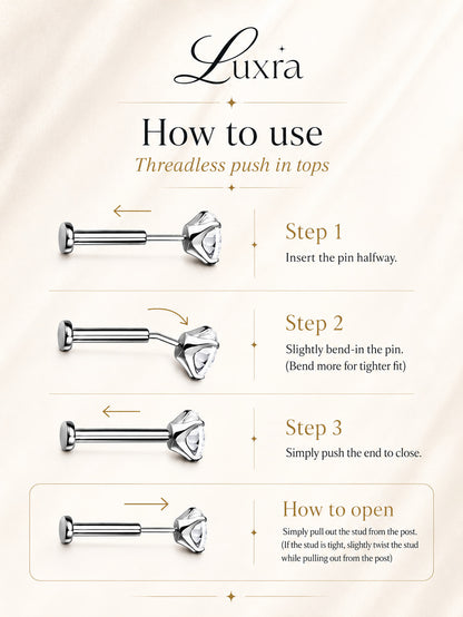 How to use threadless push in flat back stud jewelry