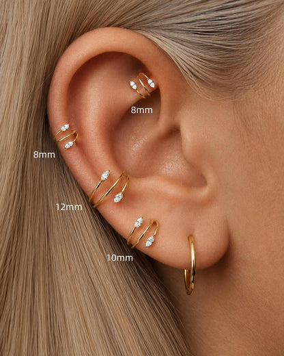 Titanium double hoop ear piercing size comparison from 8mm to 12mm