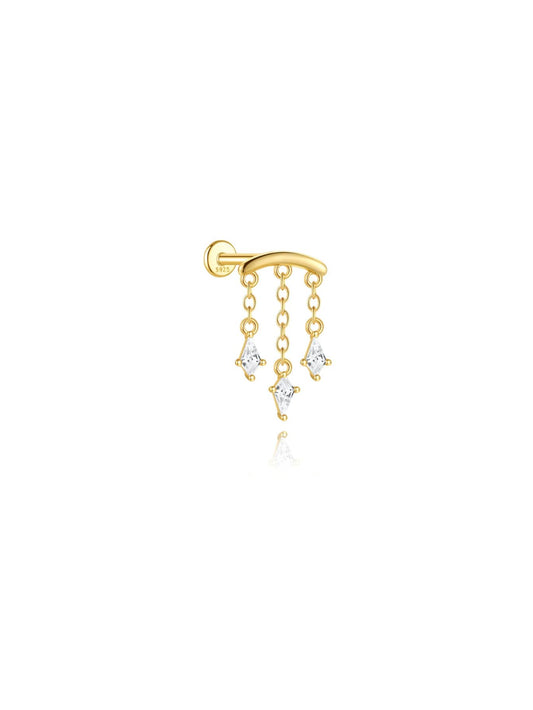 925 sterling silver hidden helix stud with three diamond-shaped chain dangles