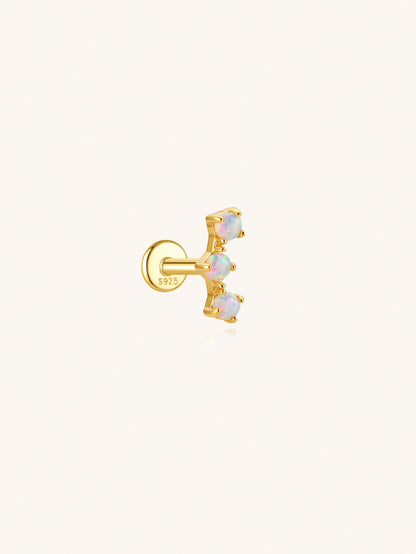 Triple opal flat back earring in 925 sterling silver for cartilage piercing