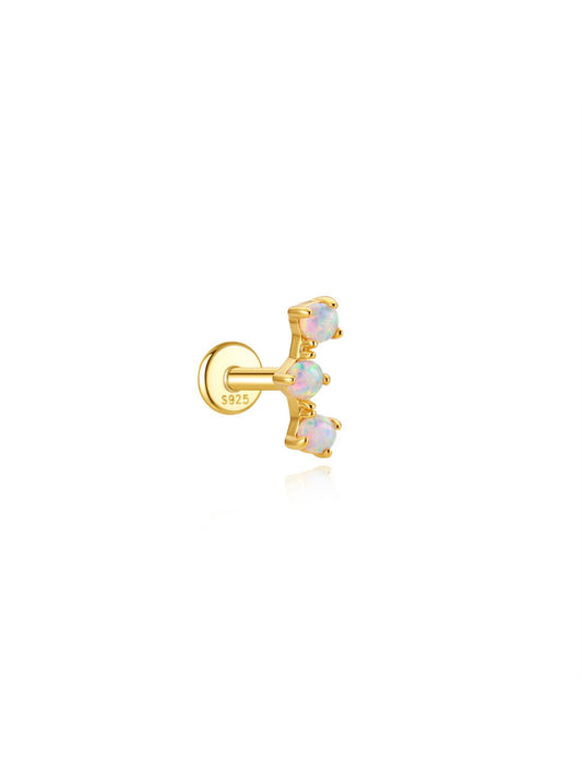 925 sterling silver triple opal flat back piercing earring