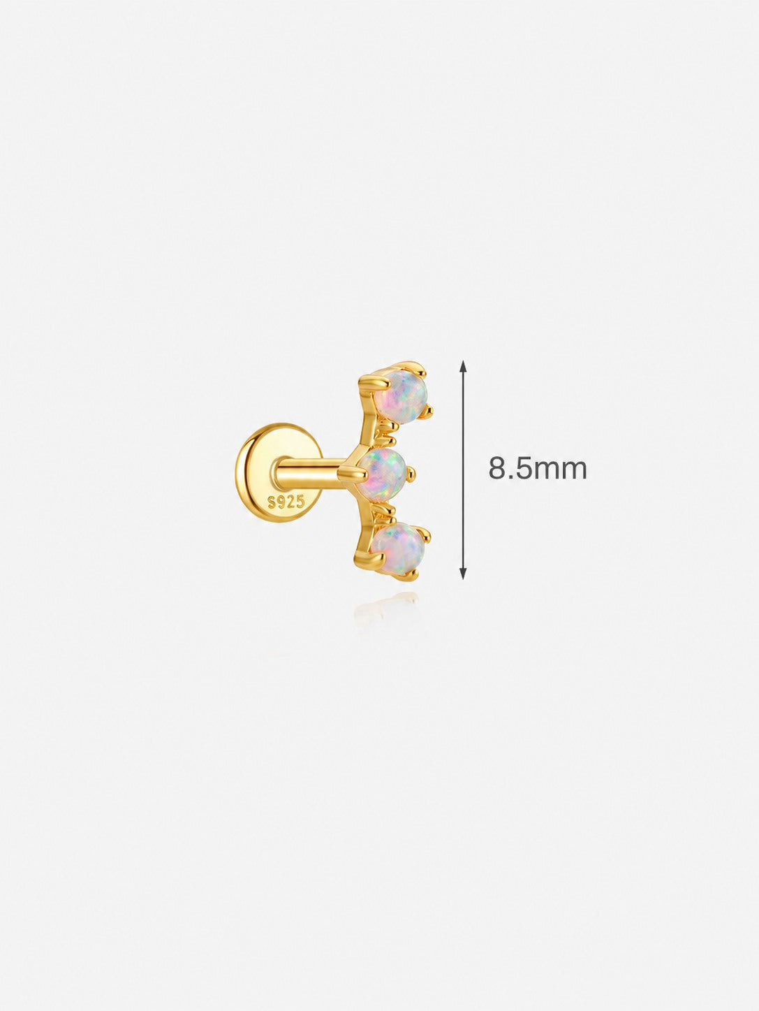 8.5mm triple opal flat back earring in 925 sterling silver