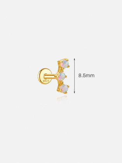 8.5mm triple opal flat back earring in 925 sterling silver