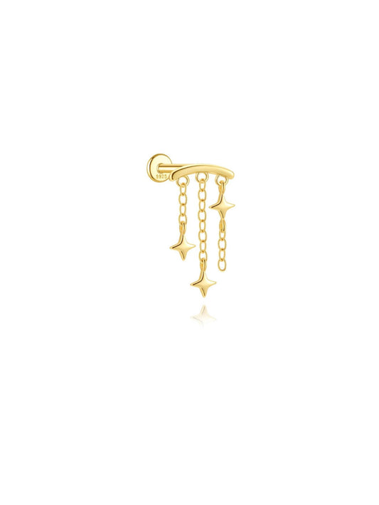 Triple star dangle 925 sterling silver hidden helix stud in gold tone